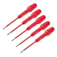 5 x 1000 V Slotted Insulated Magnetic Electric Screwdriver, 3 mm x 75 mm, CrV Electrician Flat Head Screwdriver, Red