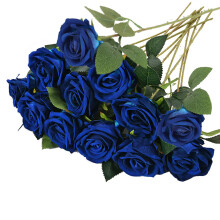Artificial Silk Blue Roses for Home Garden Party Hotel Decor (Blue)