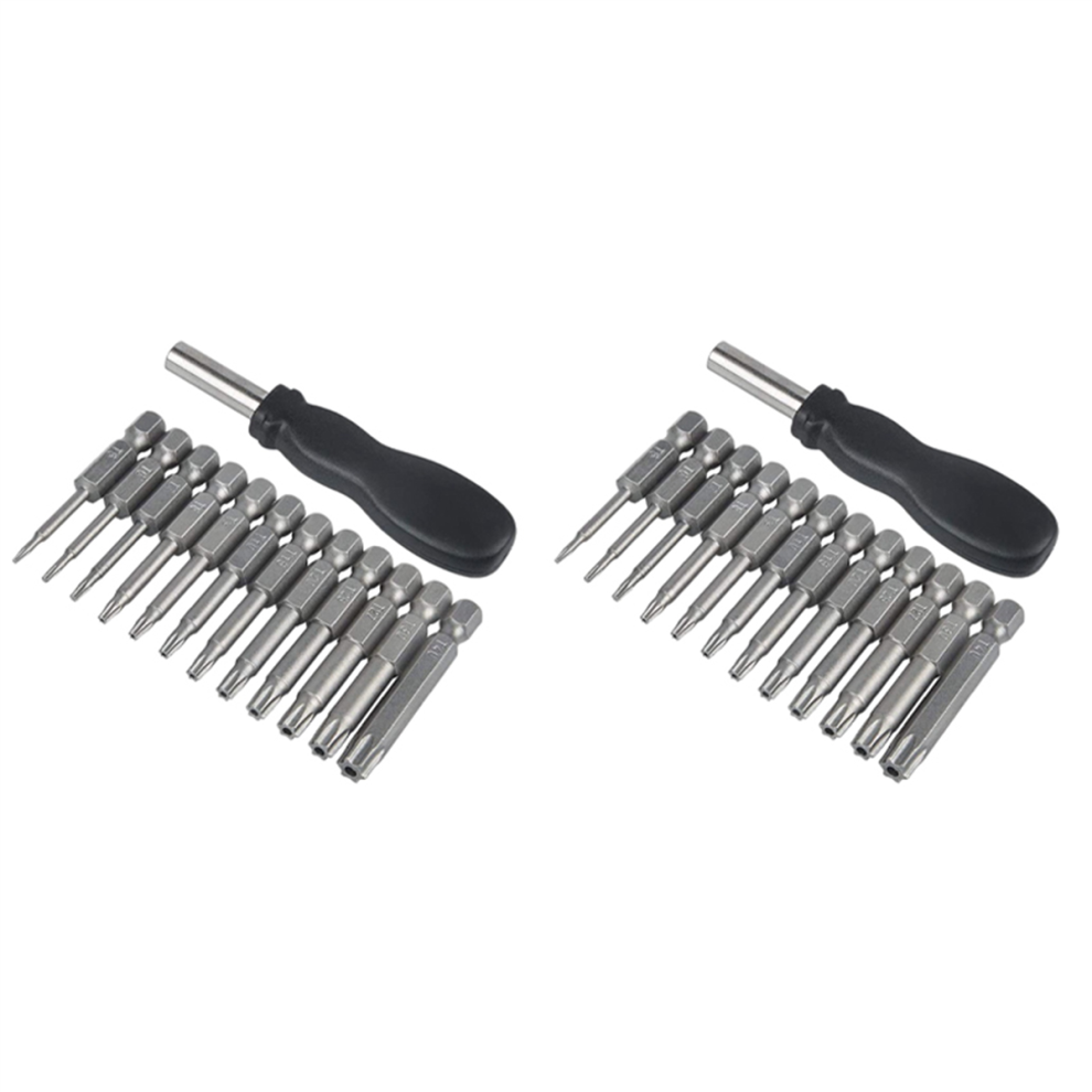12 Pack Torx Head Set 1/4 Inch Hex Shank T5-T40 Star With 1 Handle 4713408117916