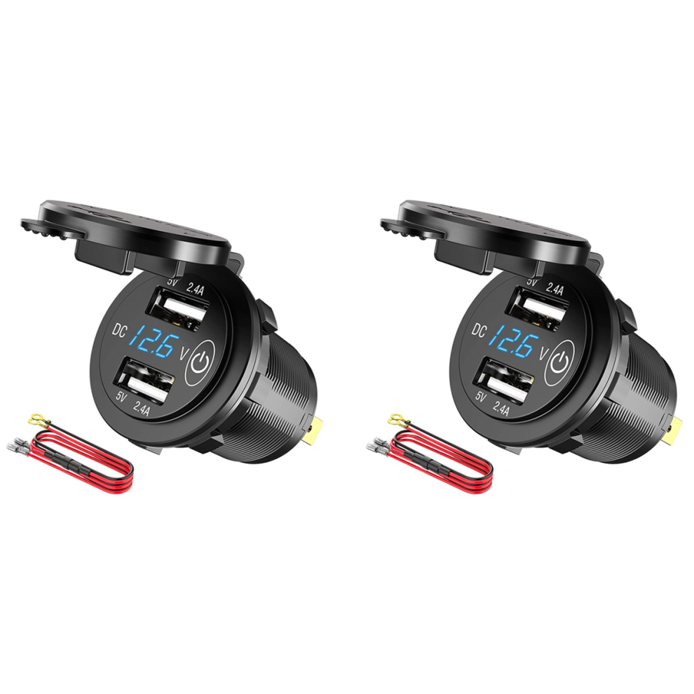 12V Usb Outlet, Dual Usb Charger Adapter With Led Voltmeter Switch 4713408189500