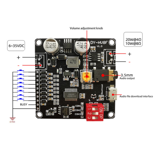 12V/24V Voice Playback Module Serial Port Control Playback 10W/20W 2