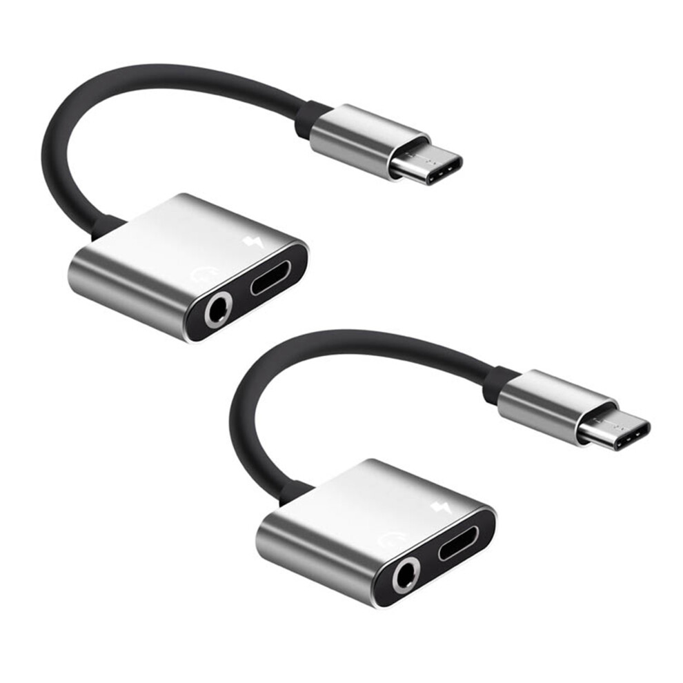 2 In1 Type-C To 3.5Mm Headphone Jack Adaptor/Connector Charger Silver 4713272675536