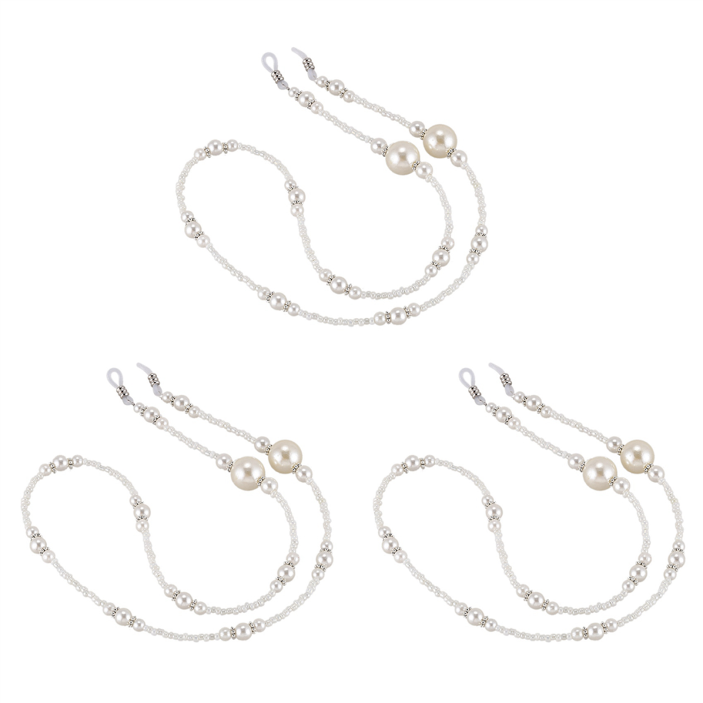 White 1X Pearl Beaded Eyeglasses Reading Glasses Chain Cord Holder