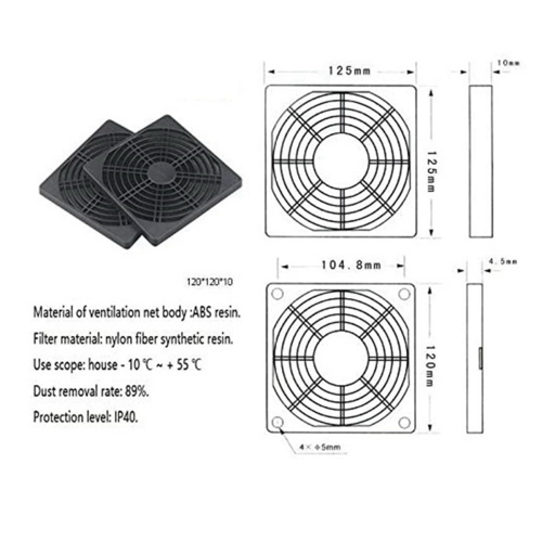 2 Pcs ABS Computer Ventilator Grill 120mm Fan Filter Fan Mesh Cover 2