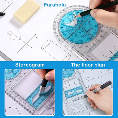 2 Pcs Multifunctional Geometric Ruler Plastic Circle Drawing Tool 1