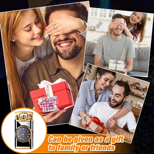 Lighter with Clock, Windproof Lighter Gas Refillable, Windproof Jet Lighter, Adjustable Inflatable Lighter with Gift Box for Men and Father Gift 1