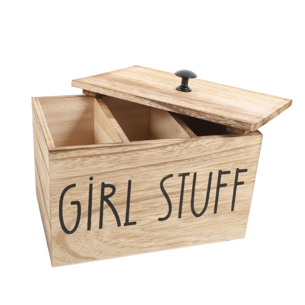 Bathroom Pad Organiser with Lid Rustic Wood Sanitary Pad Holder for Women Practical Storage Box for Feminine Hygiene Products Stylish Things Container