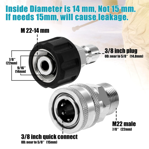 4Pcs Pressure Washer Adapter Set, M22 14mm to M22 Metric Fitting 2