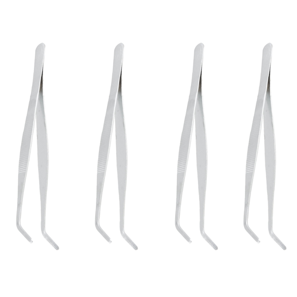 20Cm Angled Slanted Tip Metal Curved Tweezer Silver Tone 4713272690553