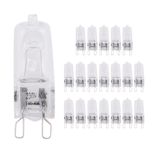 20Pcs G9 Halogen Light Bulbs,40W Clear Halogen Lamps Dimmable,2800K 1