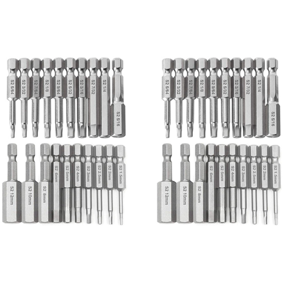 20Pcs Hex Head Wrench Drill Bit Set Shank Quick (Metric +Sae) 4713272657068