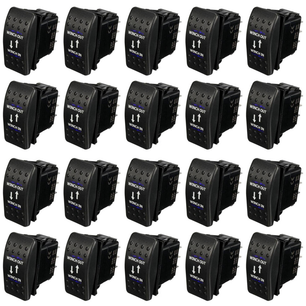20X 12V 20A Winch In Winch Out On-Off-On Rocker Switch 7 Pin Led Blue 4713272662277