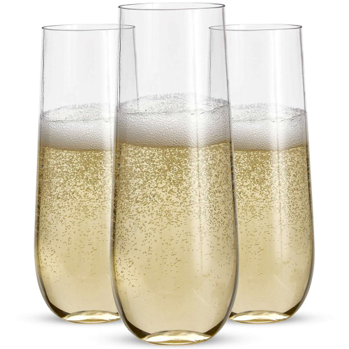 24 Stemless Plastic Champagne Flutes - 9 Oz Champagne Glasses Clear 1