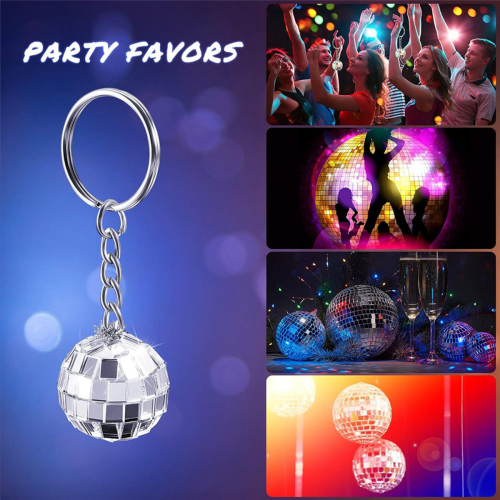 24 Pack Mini Mirror Disco Ball Keychain for Party Favors Set 2
