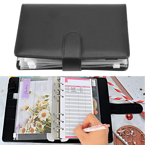 25Pcs A6 PU Leather Budget Binder Set, Binder Cover Planner Black 2