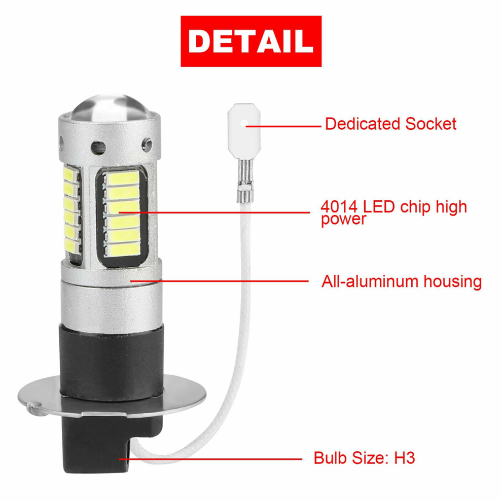 2Pcs H3 Super Bright Led Fog Driving Drl Bulbs 6000K Light/White 4713272619080