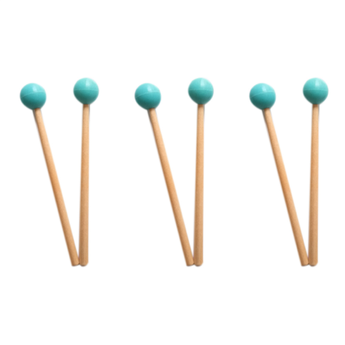 2Pcs Soft Rubber Head Sticks Wood Handle Bell Mallets Green