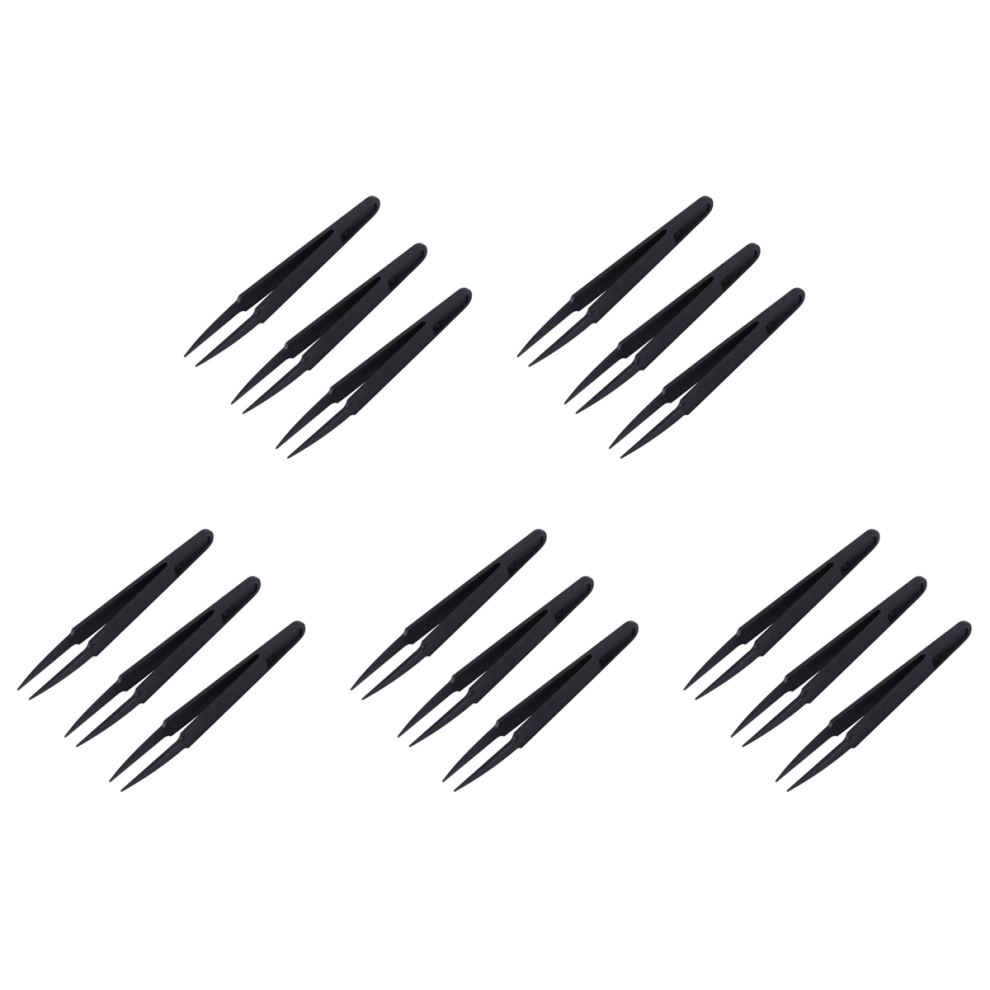 Black 3 Pcs Plastic Electronic Pointy Tip Anti-Static Tweezers