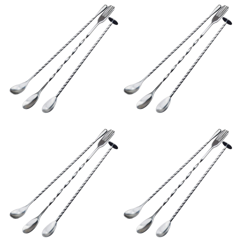 3 Pcs Extra Long Stainless Steel Mixing Spoons Spiral Pattern Bar