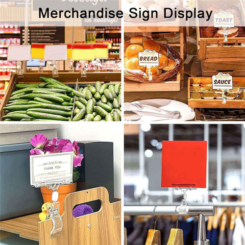 30 Pcs Label Holders Sign Clip, Plastic Clear Rotatable Sign Clips 2