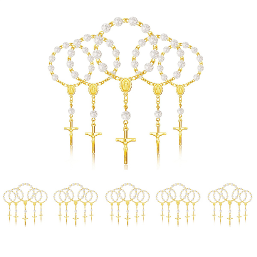30Pcs Baptism Rosary Acrylic Rosary Beads Mini Rosaries with 2