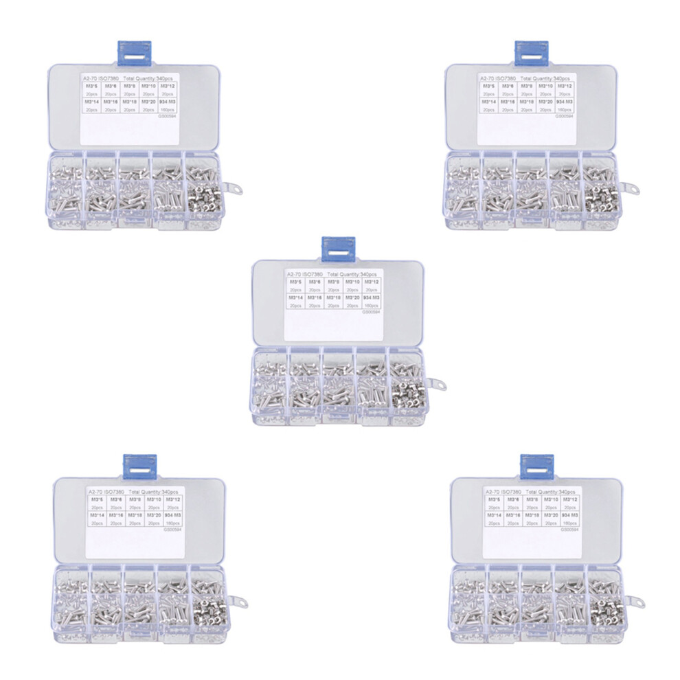 340Pcs M3 Hex Socket Screw Nut Screws Nuts Assortment Kit Fastener 4713239200566