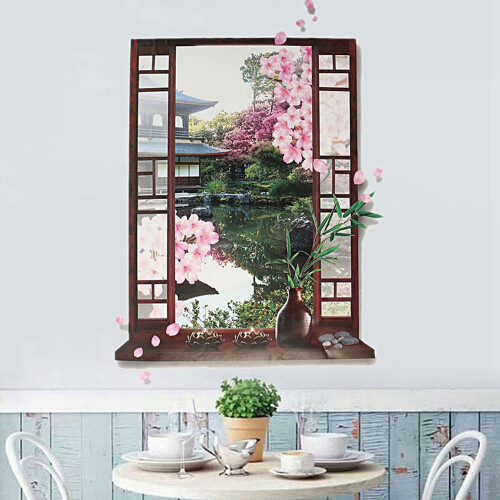 3D Window Peach Blossom Flower Art Wall Sticker Mural 2
