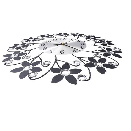 3D Wall Clock,Round Leaf Petals Metal Wall Clock,Dial - Silver Black 2