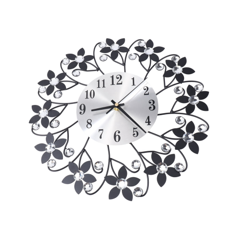 3D Wall Clock,Round Leaf Petals Metal Wall Clock,Dial - Silver Black 1