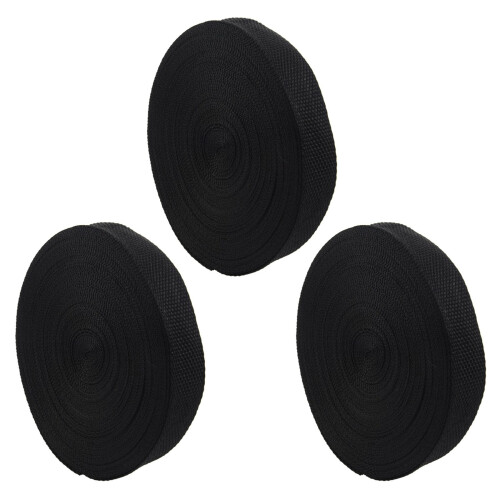 3Pcs 25mmx20M Roll Nylon Tape Strap for Webbing Bag Strapping - Black