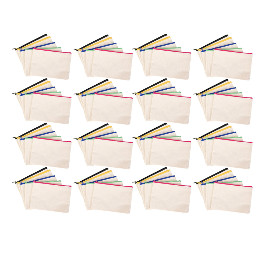 40Pcs Canvas Cosmetic Bag Canvas Zipper Bag Pencil Case DIY Travel