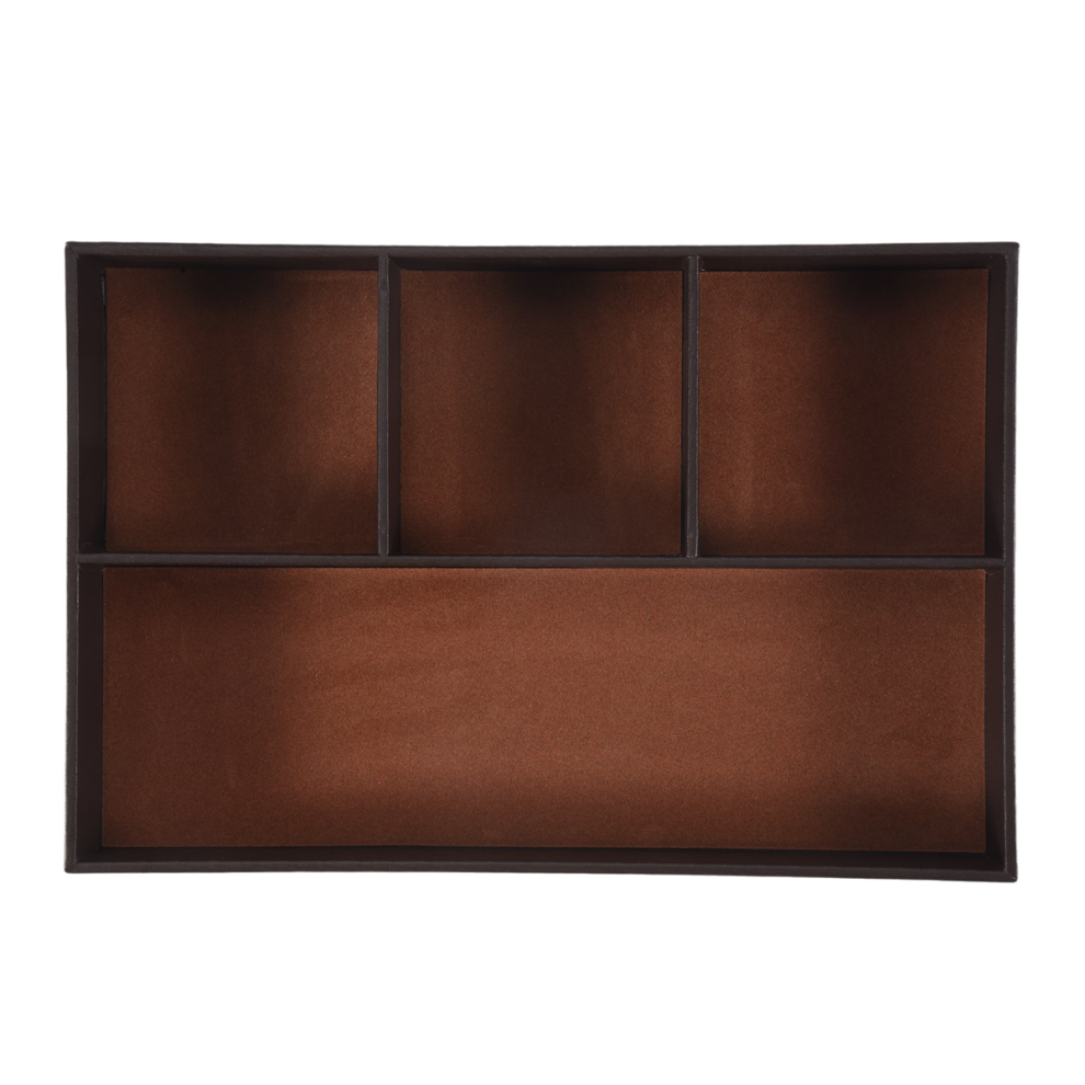 4 Slots Desk Drawer Organizer, Pu Leather Drawer Storage (Brown)-image-OPC-PJ2Y7HP-NEW