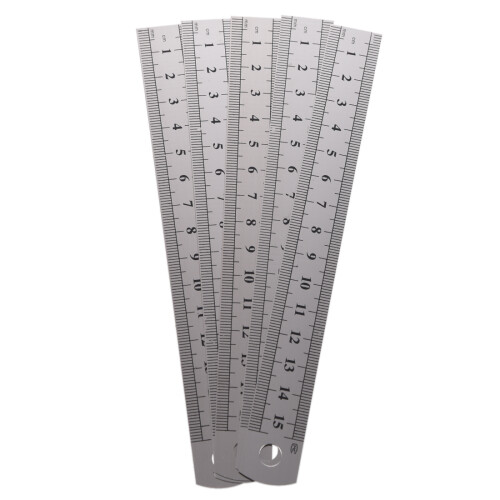 Conjunto de 5 réguas retas de aço inoxidável de 15 cm (6 polegadas) com marcações em ambos os lados.