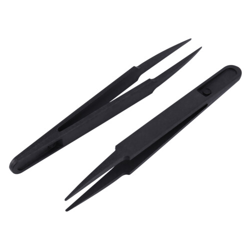 3 piezas de pinzas antiestáticas de punta afilada de plástico negro 2