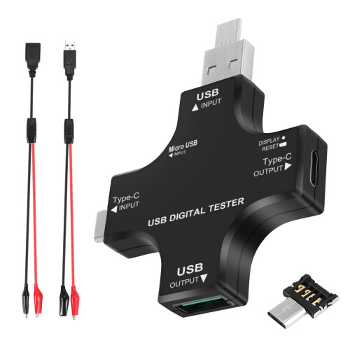 USB C Tester,2 in 1 Type C USB Tester Color Screen IPS Multimeter