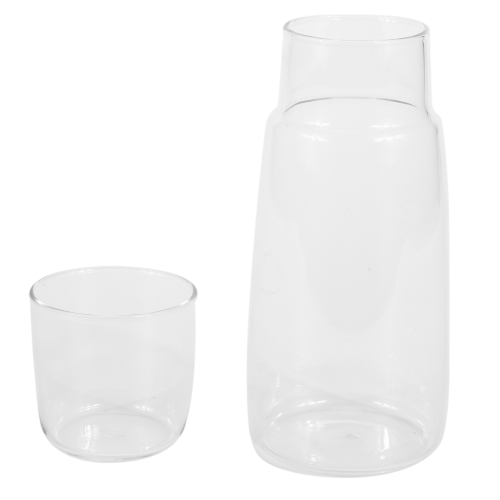 Set di caraffa d'acqua da comodino con bicchiere tumbler trasparente 1