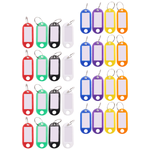 32x Multi-kleuren plastic sleutelhanger ID-tags met splitringsleutelring