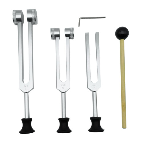 4-pack stämgaffelset (128Hz, 256Hz, 512Hz) med bas, silver