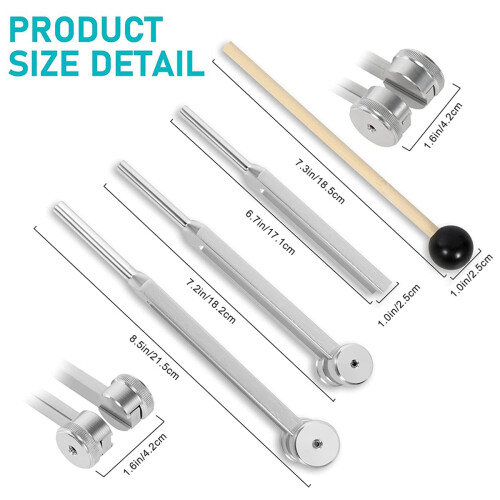 4-pack stämgaffelset (128Hz, 256Hz, 512Hz) med bas, silver 1