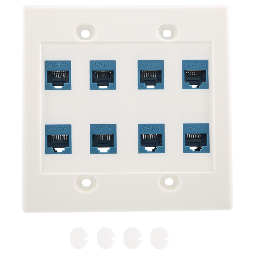 Placa de parede Ethernet de 8 portas - Conector duplo Cat6 RJ45 azul 2