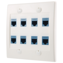 Placa de parede Ethernet de 8 portas - Conector duplo Cat6 RJ45 azul