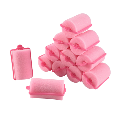 Conjunto de 12 rolos de espuma macia rosa escuro para modelar o cabelo. 2