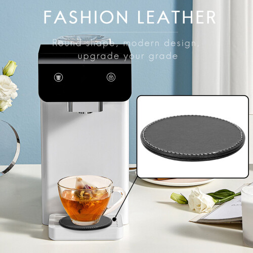Set of 6 Leather Drink Coasters Round Cup Mat Pad Kitchen Use Black 1