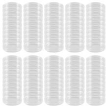 100 st. 21 mm plastmyntkapslar, förvaringslåda, genomskinlig, rund