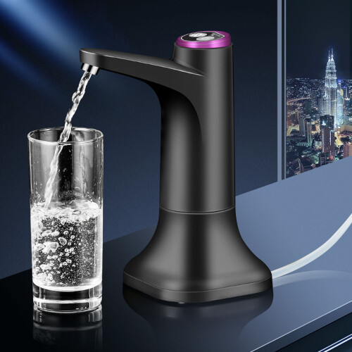 Electric Water Bottle Pump with Base USB Water Dispenser-Dark Gray 1