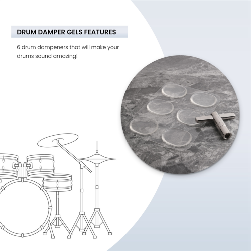 Drum Damper gel 6 pack with One Drum Tuning Key pack 1 1