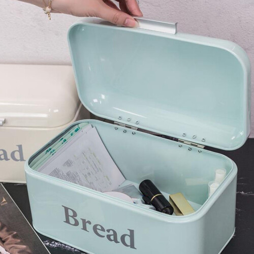 Vintage Bread Box Cupboard Iron Snack Box Desktop Storage Box Blue 2