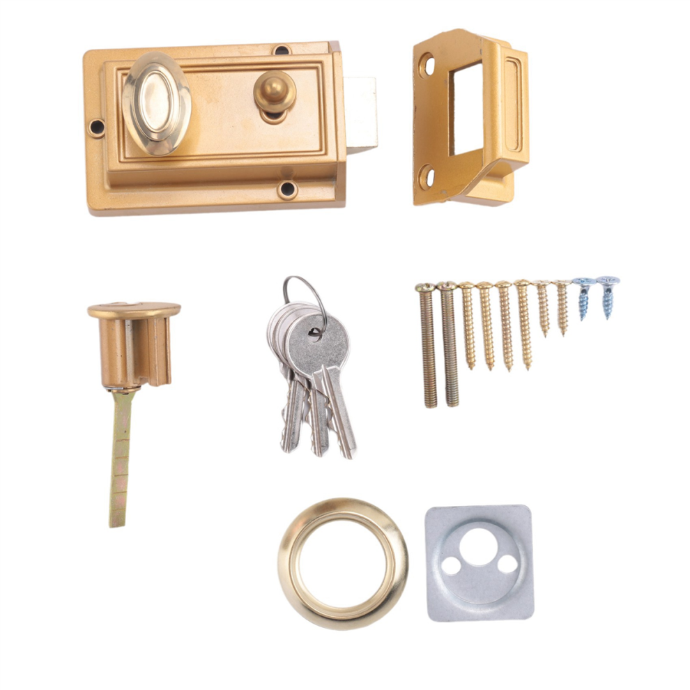 Zinc Cylinder Deadbolt Latch Lock For Night Gate Door Entrance,Gold 4852230791502