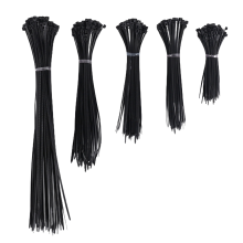500 unidades de abraçadeiras de nylon pretas reforçadas, tamanhos 2,5 x 100 mm e 2,5 x 150 mm.
