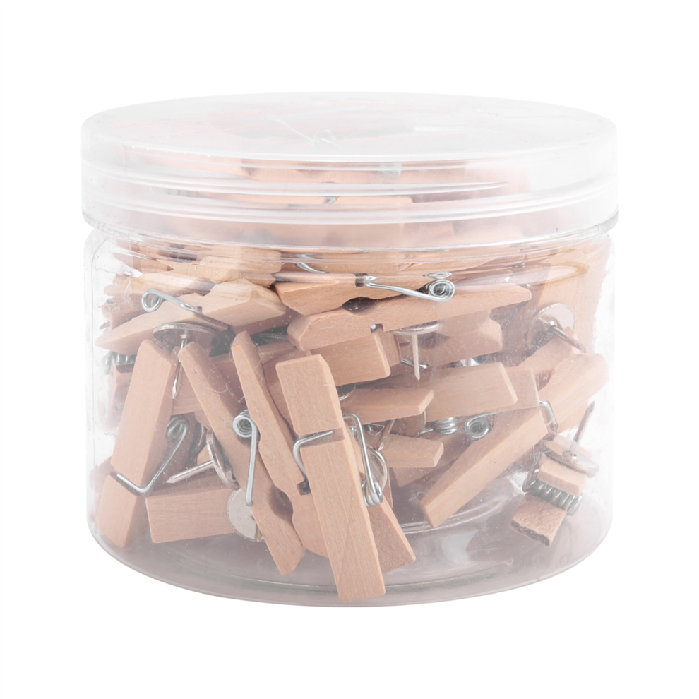 Push Pins With Wooden Clips 50Pcs Thumbtacks Clips Natural Color 4852230760164